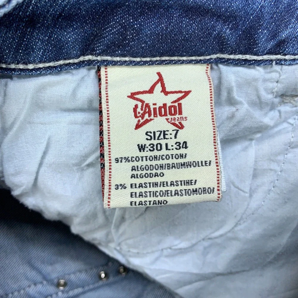 L.A. Idol Bootcut Jeans Womens 7 Blue Rhinestone Embroidered Pockets Stretch